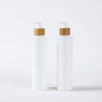 High quality custom white plastic shampoo pump bottles 250ml bamboo lid PLA plastic pump bottle