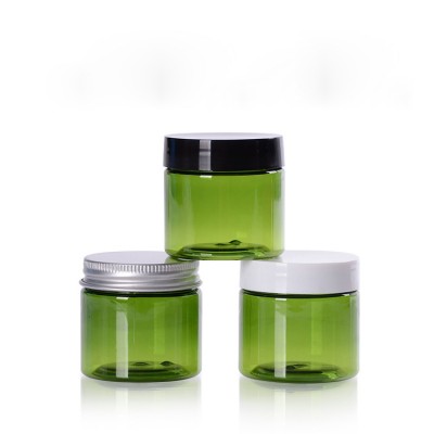 Green PET cream container with black lid best plastic cosmetic jar