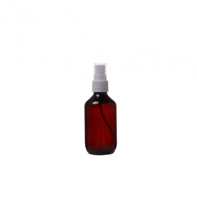 Empty 4 oz amber plastic spray bottle with mist sprayer