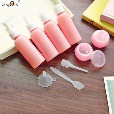 Mini pink boston round PET plastic lotion pump bottle for cosmetic packaging 30ml 50m plastic travel kit set skincare bottle